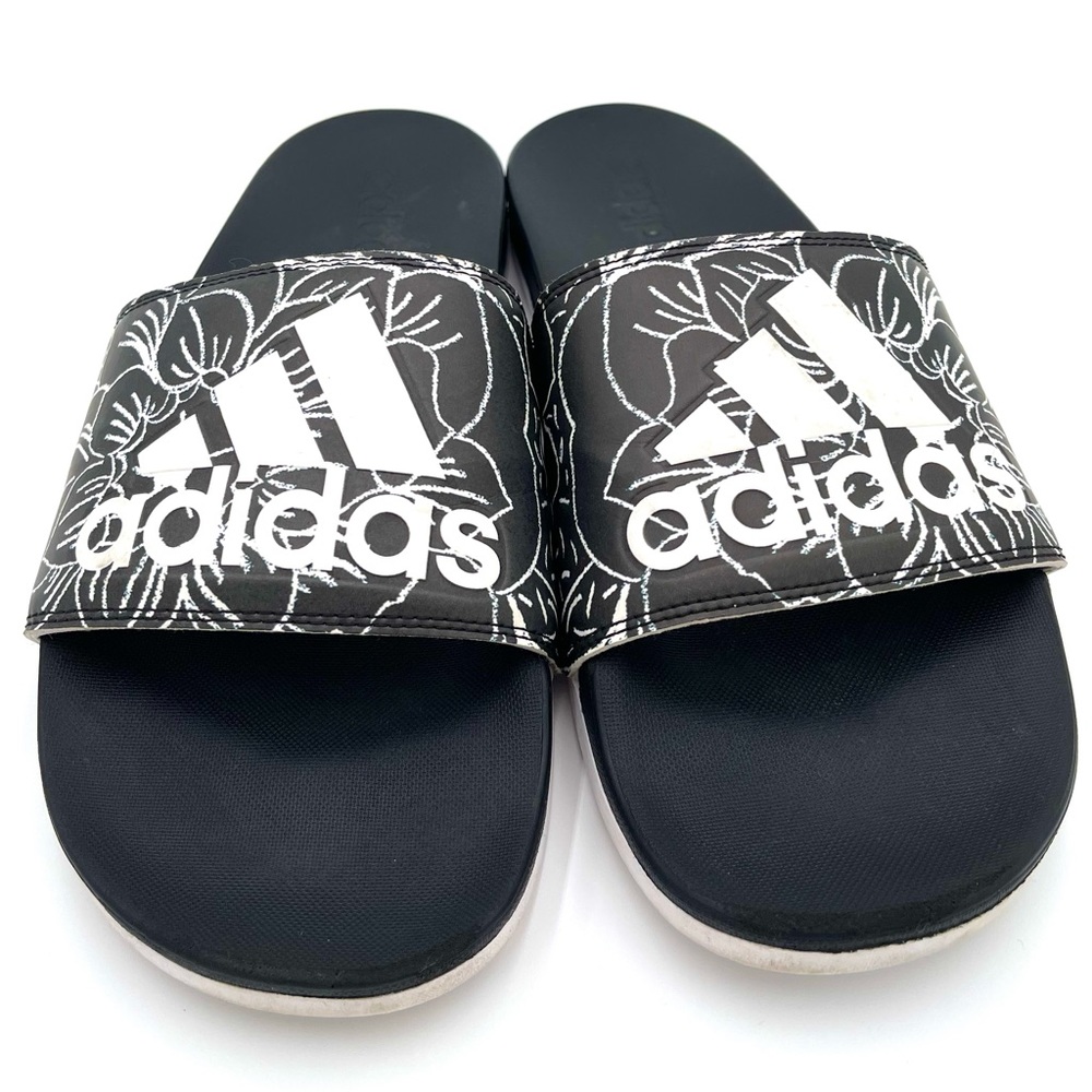 SIZE WOMENS 10 MENS 9 Adidas Adilette Comfort Slide Sandal Black Floral